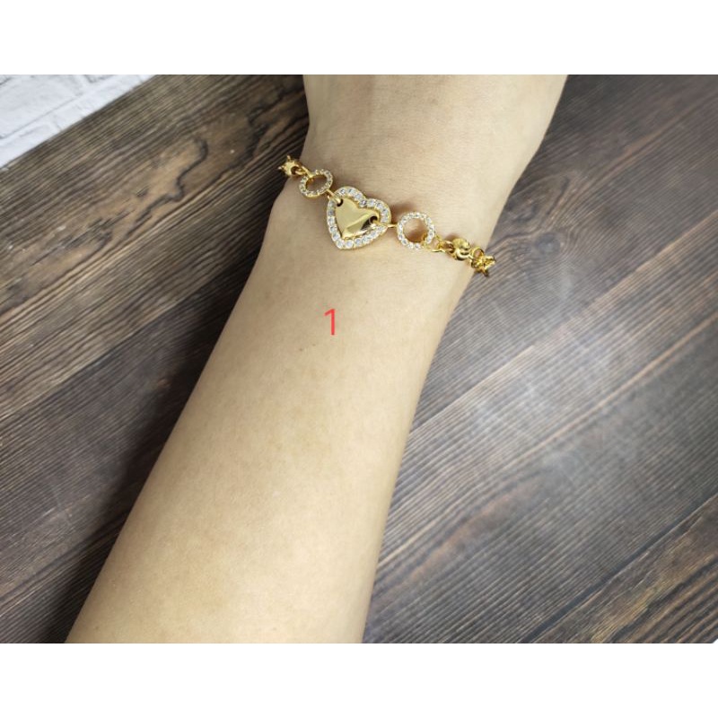 Fifi Fashion gelang tangan nori ukir kombinasi love full mata model perhiasan lapis emas G13