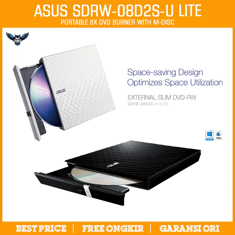 Asus External Portable 8x DVD Burner (Black/White) ODD Writer DVDRW RW SDRW-08D2S-U LITE