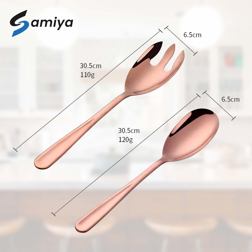 serving spoon fork set stainless / sendok garpu saji lauk pauk makanan long handle jumbo big spoon