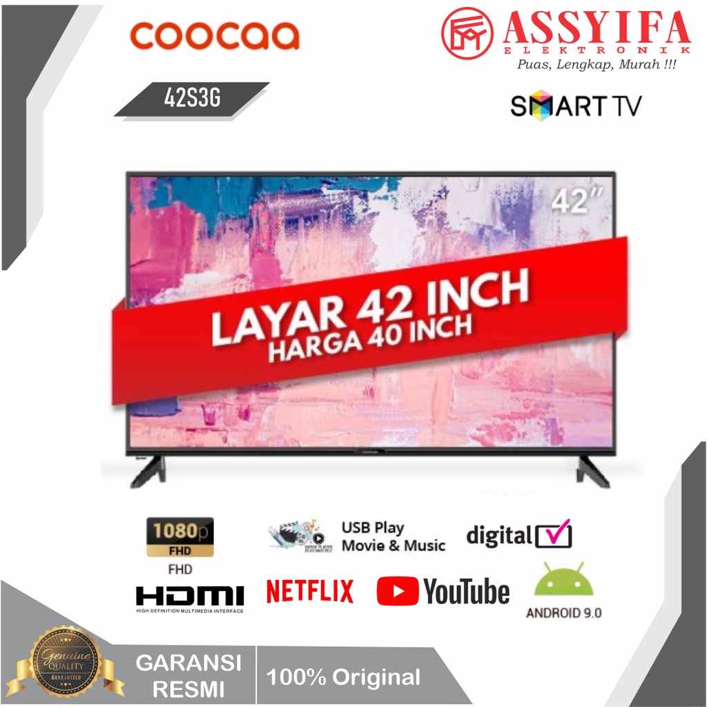 COOCAA LED TV SMART ANDROID 42 INCH 42S3G ORIGINAL GARANSI RESMI
