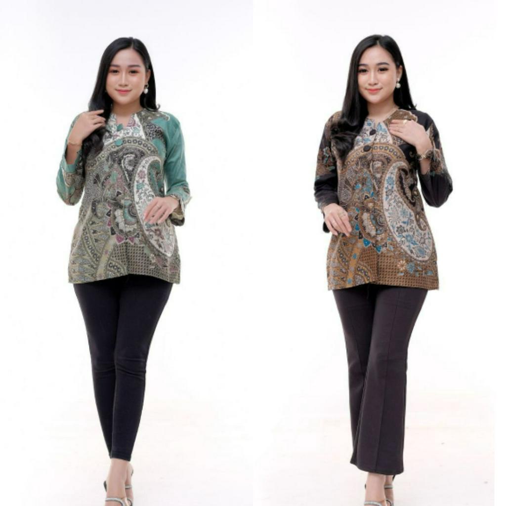 Batik Modern Wanita Blouse Batik Lengan Panjang Kancing Depan Terbaru