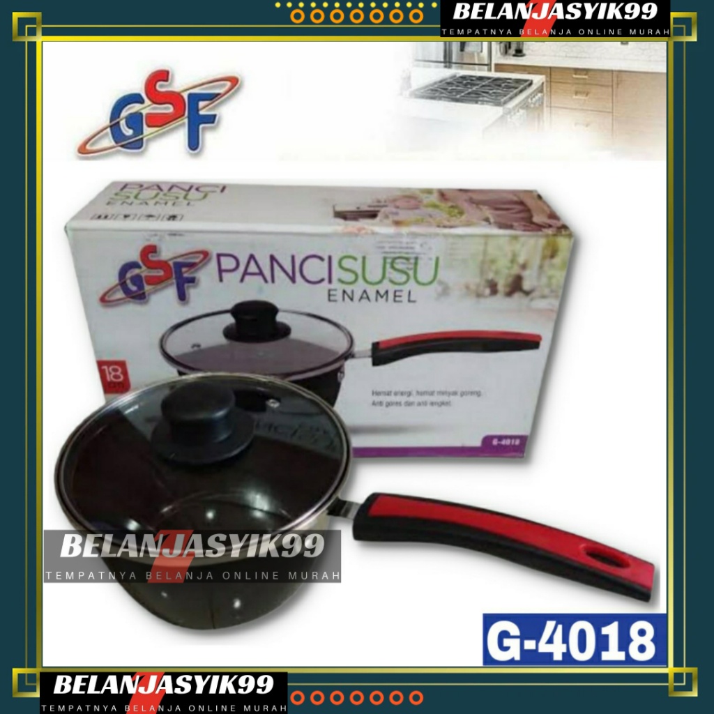 PANCI SUSU ENAMEL TUTUP KACA 18 CM / SAUCE PAN ENAMEL GSF G-4018 / PANCI SUSU TUTUP 18CM GSF 4018