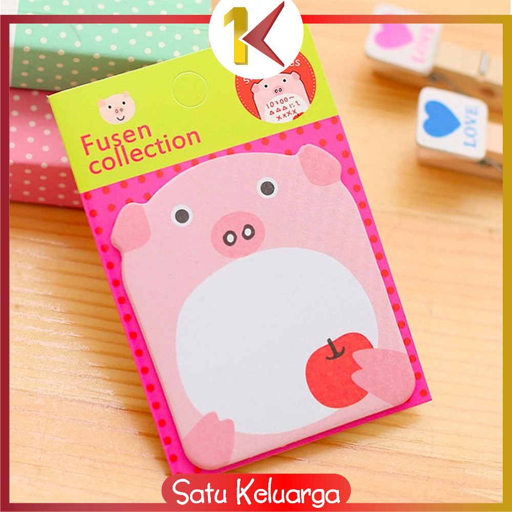 SK-A3 Sticky Notes Motif Binatang Tempelan Kertas Catatan Memo Note Karakter Animal Lucu Unik-Piggy Pink