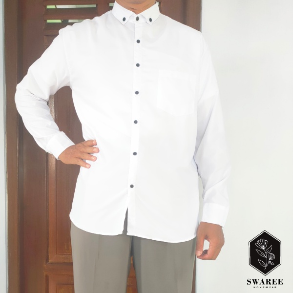 Kemeja Cowok Polos Lengan Panjang Slimfit Hem Pria Kantor Hitam Navy Putih Maron Army