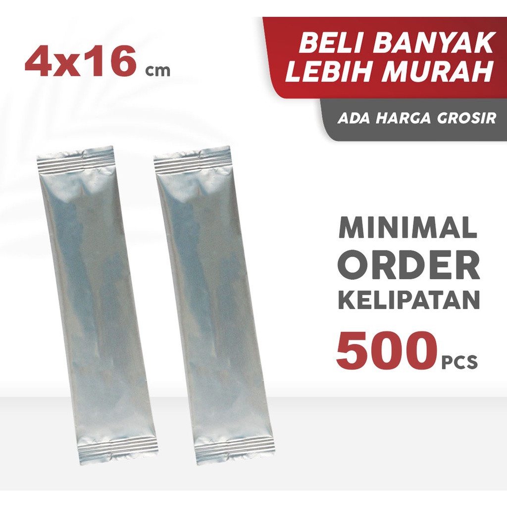 Kemasan Sachet Center Seal Aluminium 4x16cm - Kantong Sachet Center Seal Silver Doff - Plastik Kemas