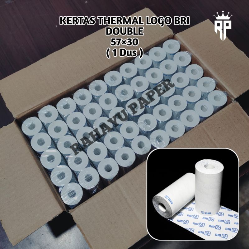 

( PAKET HEMAT ) 1 Dus Kertas Thermal Edc Logo BRI DOUBLE 57×30/59/×30 | Cocok Untuk Semua Mesin Printer Mini Edc Bluetooth