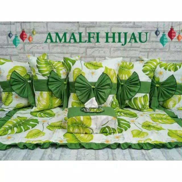 sofa set pita motif amalfi hijau mix polos hijau daun