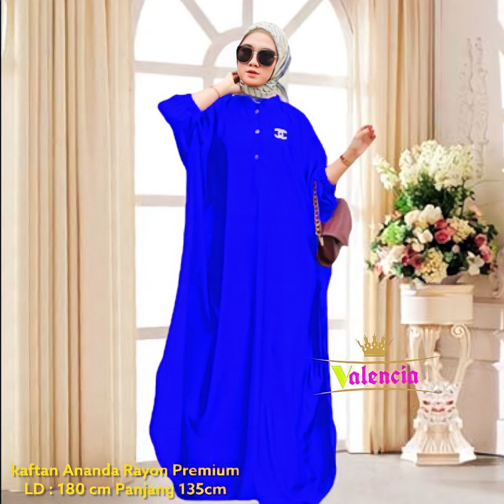 Ananda Kaftan Wanita Jumbo Rayon Premium Gamis Dress Kaftan Polos Kekininan Bigsize LD 180 cm