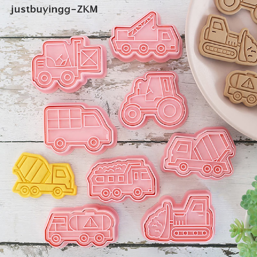 8pcs / set Cetakan Pemotong Kue / Biskuit Bentuk Kartun Kendaraan 3D Untuk Alat Baking