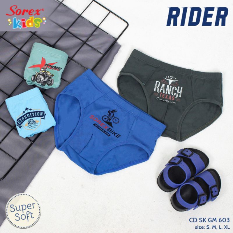 Sorex kid GM 603 celana segitiga anak laki-laki motif rider sml-xl harga per biji