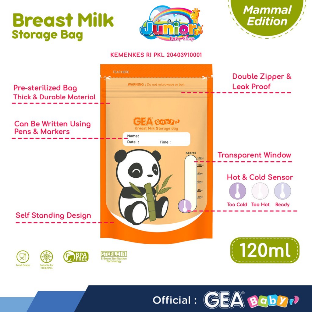 TERMURAH! GEA Baby Breast Milk Storage Bag 120ml Pouch Safari &amp; Mammals Reborn Edition - Kantong Asi