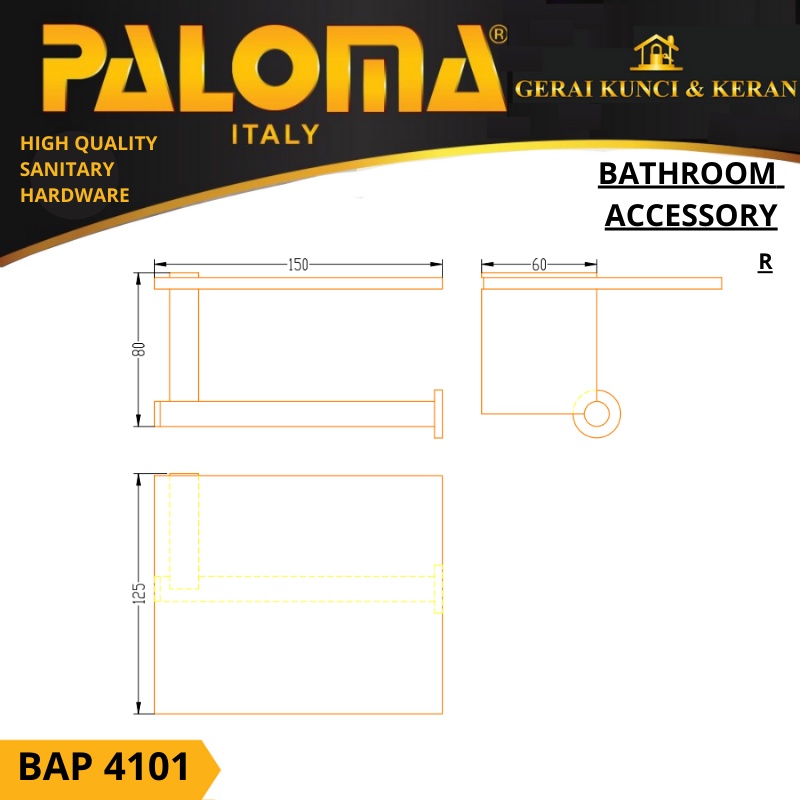 PALOMA BAP 4101 Tempat Tissue Toilet Holder Tisu Gulung Roll WC Mandi Chrome