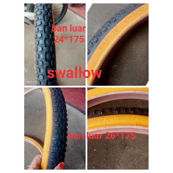 Ban Luar sepeda ukuran 24-26 merek swallow skin kuning dan kenda hitam