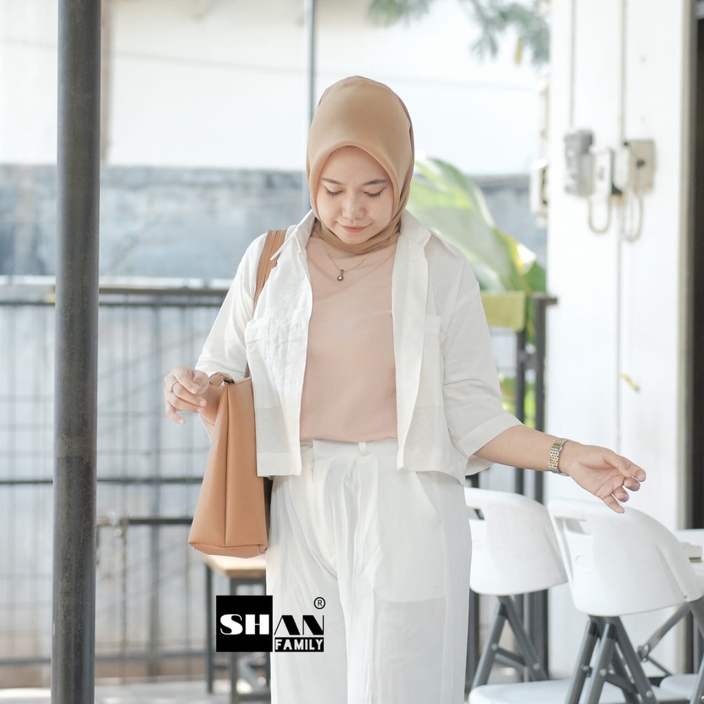 Kemeja Crop Wanita Linen Crop Kemeja Linen Croptop