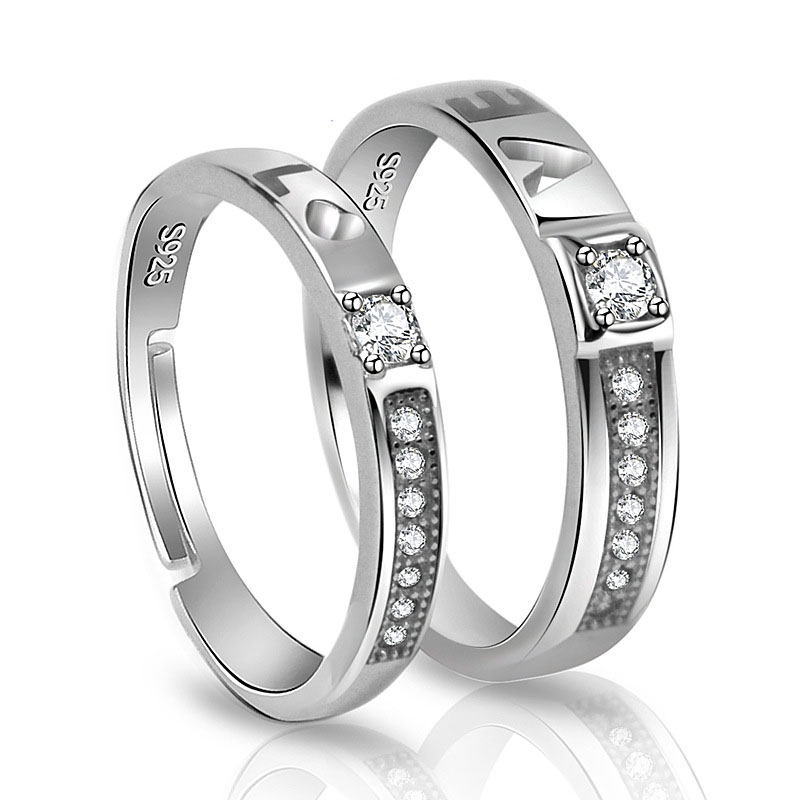 2 Pcs 925 Silver Cincin Tunangan/nikah/kawin Berlian Mode Wanita Cincin Pasangan Couple Rings-9