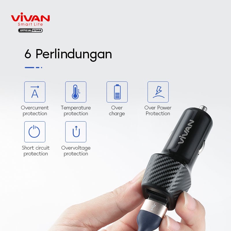 Car Charger VIVAN CC02Q Casan Mobil 2 Ports 30W 3A QC3.0 Fast Charging - Garansi 1 Tahun