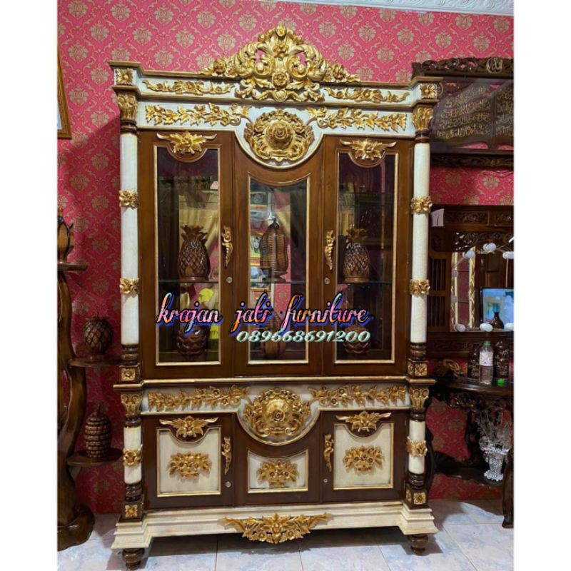 lemari panjangan matahari/lemari hias jati/lemari kaca/lemari mewah