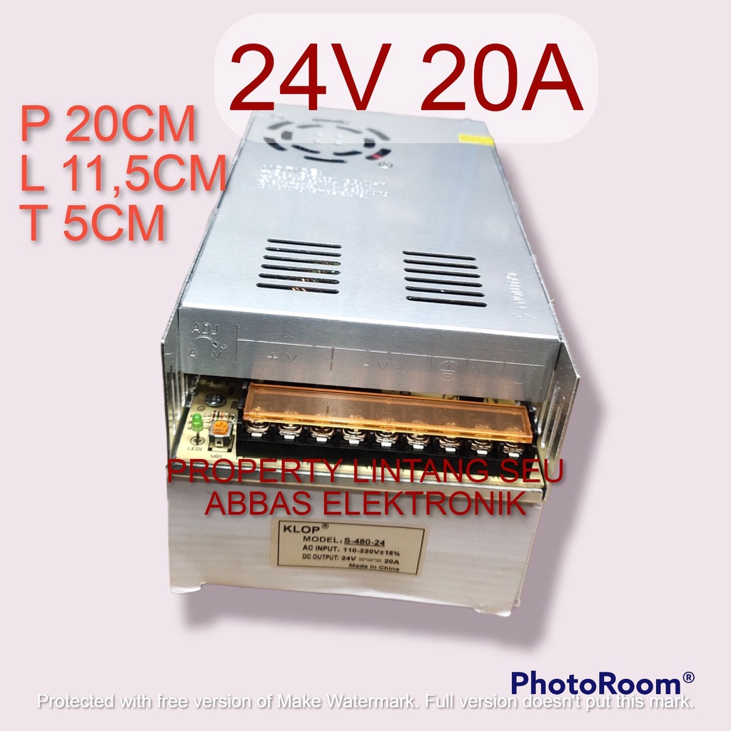 POWER SUPPLY ADAPTOR KALENG 24V 20A  +FAN 24V20A 24 VOLT 20 AMPERE