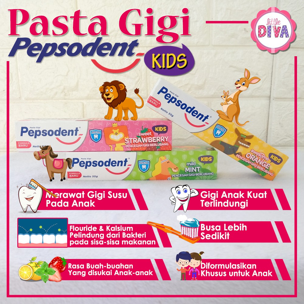 50 gr - PASTA GIGI ANAK - Pepsodent Kids Dengan Rasa Buah