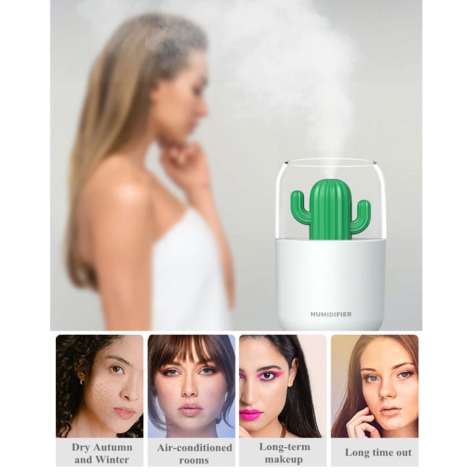 PELEMBAB RUANGAN AIR HUMIDIFIER ULTRASONIC AROMATHERAPHY OIL DIFFUSER KAKTUS Y07 UNIK LUCU 300ML