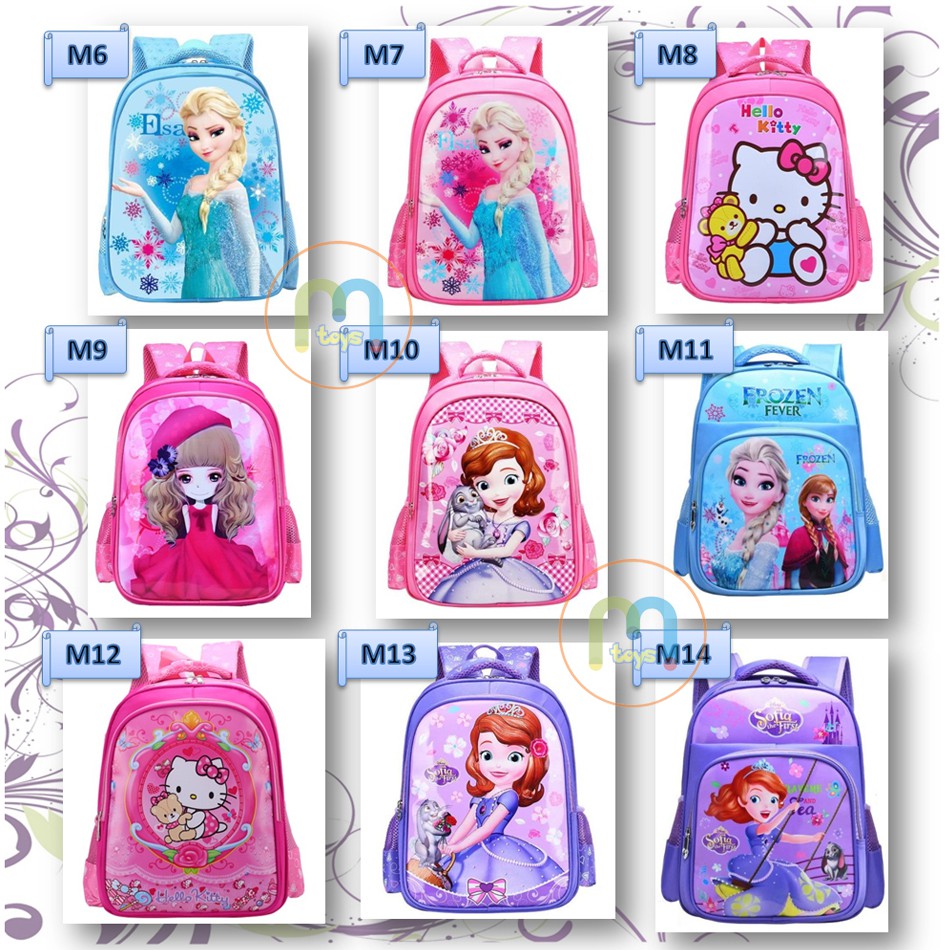 Tas Ransel Sekolah TK / SD Anak Backpack tas tipe 2 Ruang motif cewek / Girl karakter lucu manis