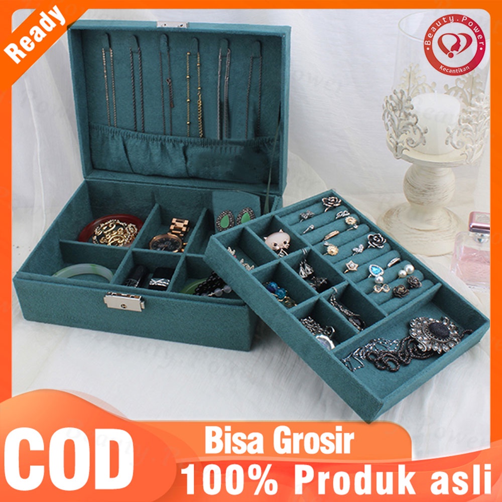 Kotak Perhiasan Kulit /Jewerly Box / Kotak Penyimpanan Perhiasan  / Cincin / Anting / Kalung/ Jewelry Box 2 Tingkat/Multifungsi Kotak Perhiasan