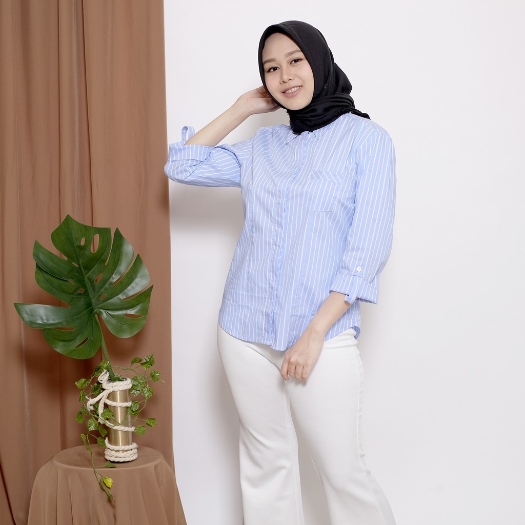 HaymeeStore Baju Kemeja Salur Wanita  Atasan Wanita  Salur  