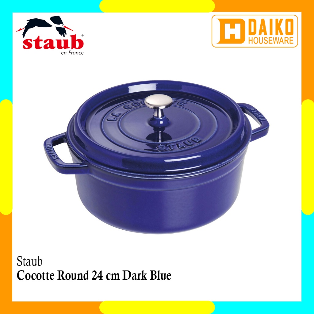 Panci Staub Cocotte Round 24cm Dark Blue Cast Iron Cocok Untuk Semua Jenis Kompor Original Staub