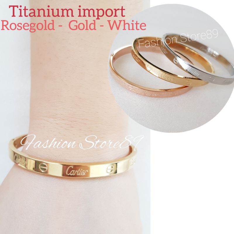 Gelang Bangle CR Titanium import bestseller Antikarat Gold Rosegold white gelang keroncong titanium