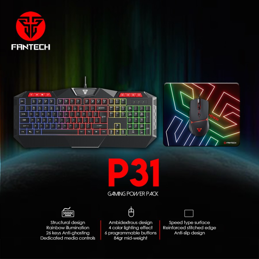 Fantech 3 in 1 P31 Combo Gaming - Keyboard - Mouse - Mousepad - Resmi