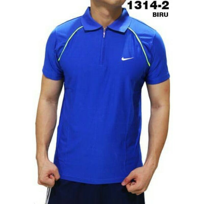 KAOS POLO SPORT ADIDAS 1314-2 BIRU SPANDEX NYLON - ATASAN TRAINING FITNESS - KAOS TRAINING PRIA