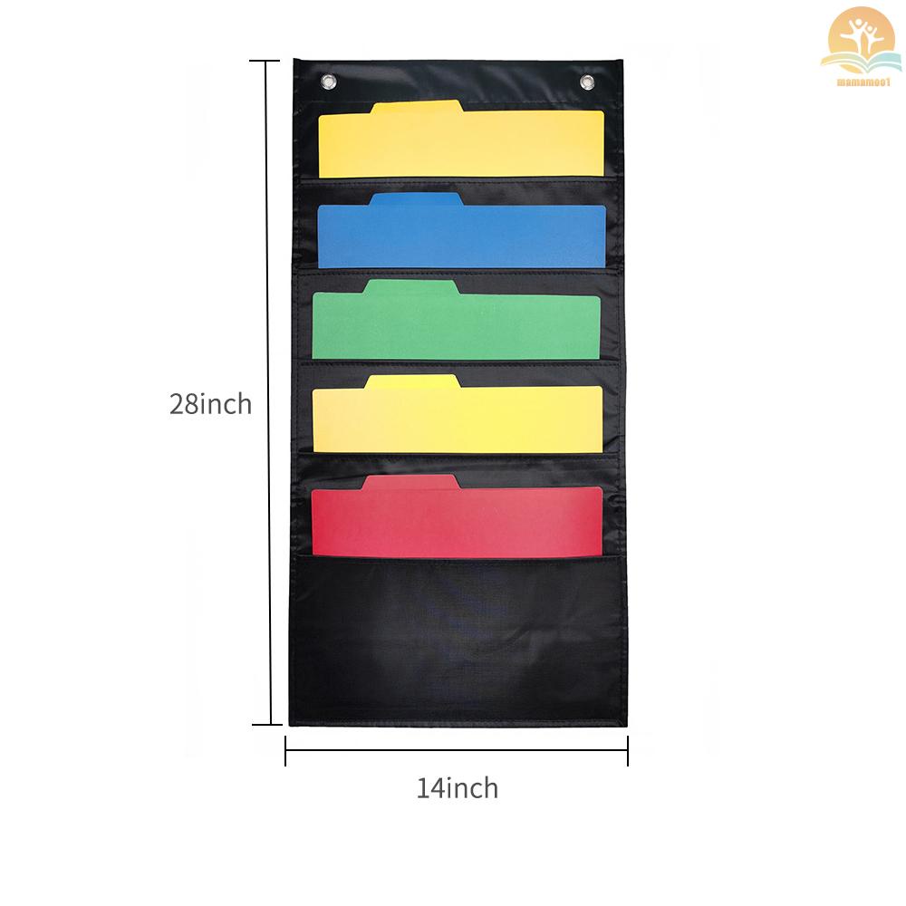 Hanging Wall File Organizer Large 5 Pockets Storage Pocket Chart with 2 Hangers Folder Holder Document Organizer for Office School Classroom Library Home