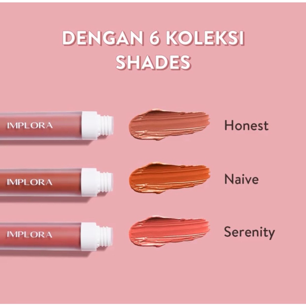 `ღ´ PHINKL `ღ´ ɪ ᴍ ᴘ ʟ ᴏ ʀ ᴀ   Implora lip velvet mattee lipstick lembut cair hasil tahan lama bisa ombre