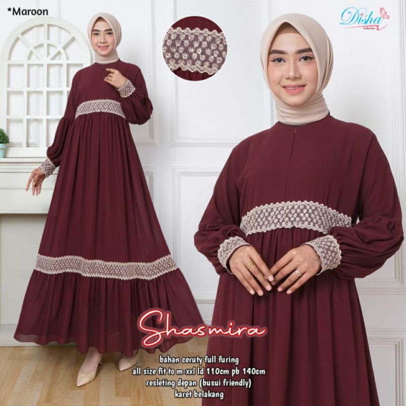 maxi dress sifon ceruti shasmira gaun pesta muslim zipper depan  ori by Disha