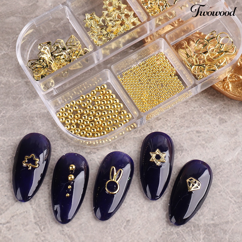 Manik-manik Charms Steel Bentuk Bintang Hollow 3D Untuk Dekorasi Nail Art