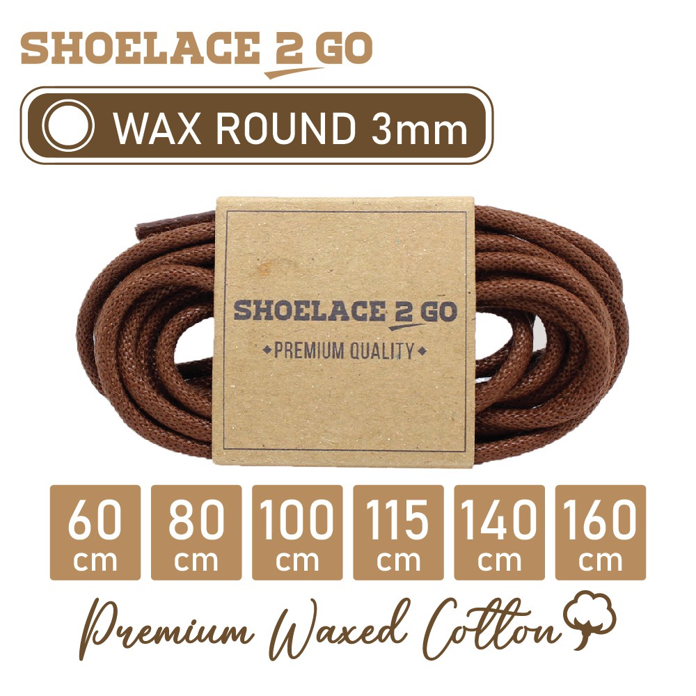 SHOELACE 2 GO PREMIUM TALI SEPATU LILIN WAX BULAT ROUND - WR3 - C1 - BROWN - 3MM