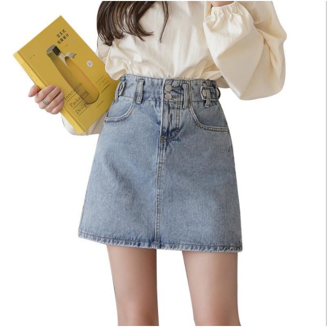 Denim Skirt Rok Pendek Denim Rok Jeans Wanita Fashion Korea Style Rok Musim Panas Pinggang Tinggi