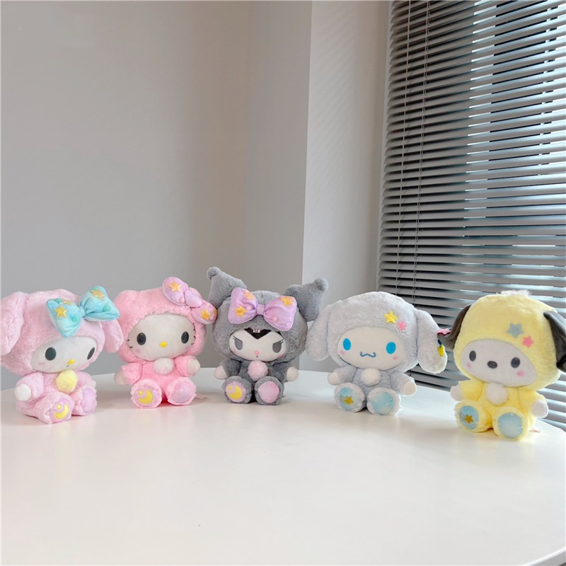 Sanrio Mainan Boneka Kuromi Melody Pendant Plush Doll Cinnamoroll Anime Xingyue Pajamas Collection Toy