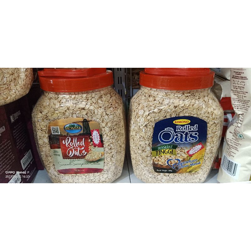

KIMONO/MONSTA 1 KG Gandum utuh Rolled Oats/ Gandum Kasar siap masak instant free toples kecil