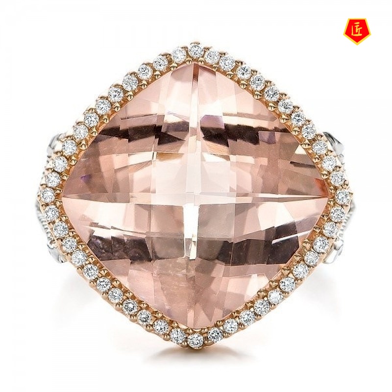 [Ready Stock]Inlaid Champagne Gem Ring 14K Rose Gold