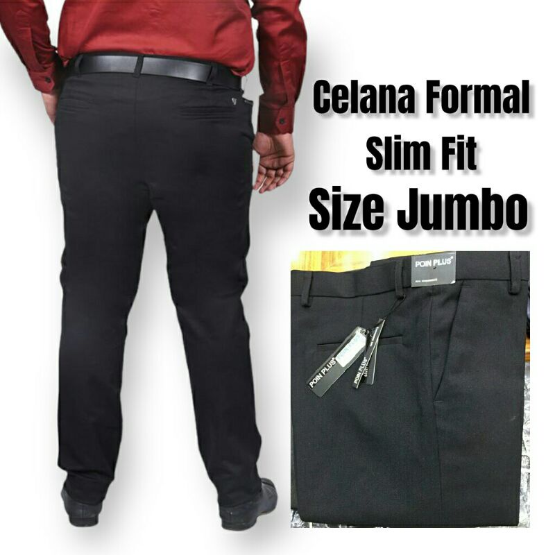 Leeza_9181/ Celana Kerja Formal Celana Kantor Pria Celana Jumbo Slimfit (Hitam/ 42 - 49)