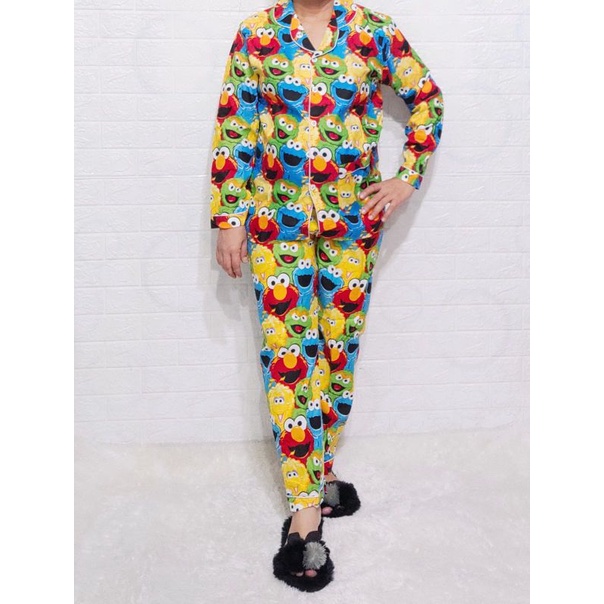 Baju Tidur Piyama Wanita Motif Elmo Pajamas Katun  / Baju Tidur setelan Wanita PP dewasa Terbaru Bigsize Kekiniaan