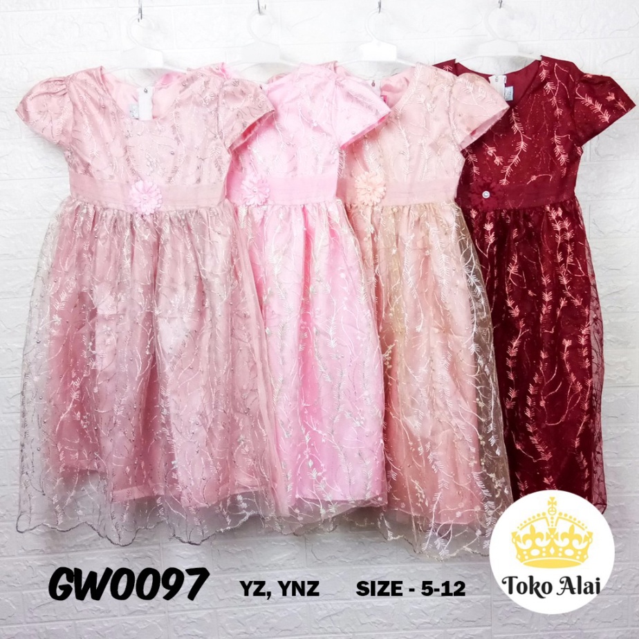 AL - Tile Dress Anak Perempuan Korean Fashion Floral Princess Gaun GW0097