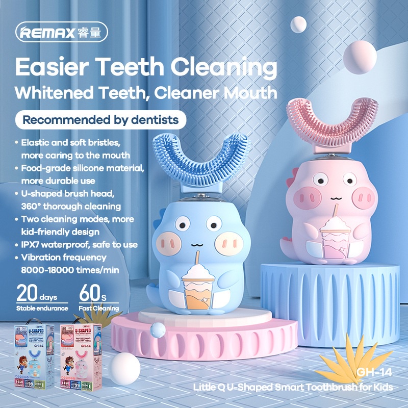 REMAX GH-14 LITTLE Q - Smart U-Shaped Fitting Toothbrush for Children - Sikat Gigi Untuk Anak-Anak