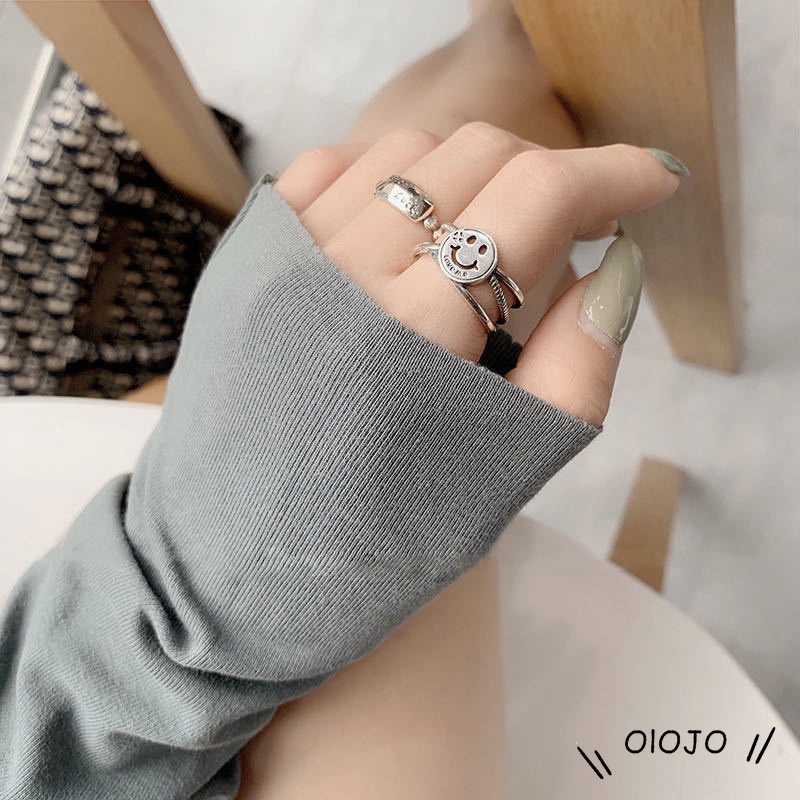 Cincin Tersenyum Gadis Fashion Kepribadian Cincin Perhiasan Perhiasan Pasangan - ol