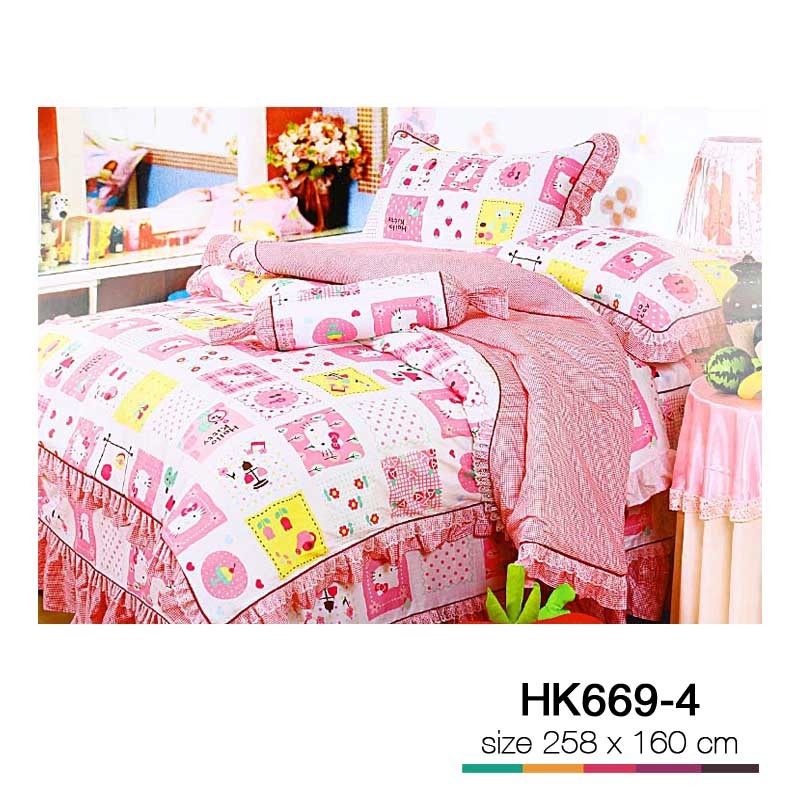 Set sprei, bungkus kasur, sarung bantal Hello Kitty D HK669-4