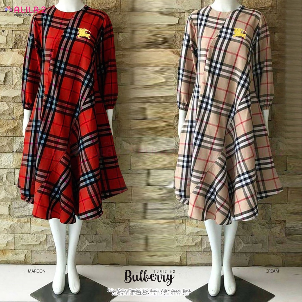 BULBERRY #3 TUNIK BY ALILA2 / ATASAN WANITA JUMBO MOTIF KOTAK KOTAK / LONG TUNIK BERBAHAN COTTON YAN