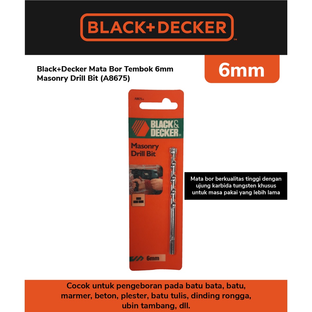 Black+Decker Mata Bor Tembok 6mm Masonry Drill Bit (A8675)