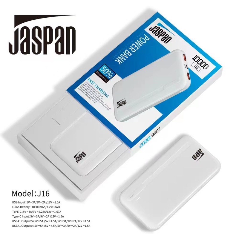 Powerbank Real Capacity Jaspan  10.000 Mah J16 Kualitas Bagus  Fast Charging