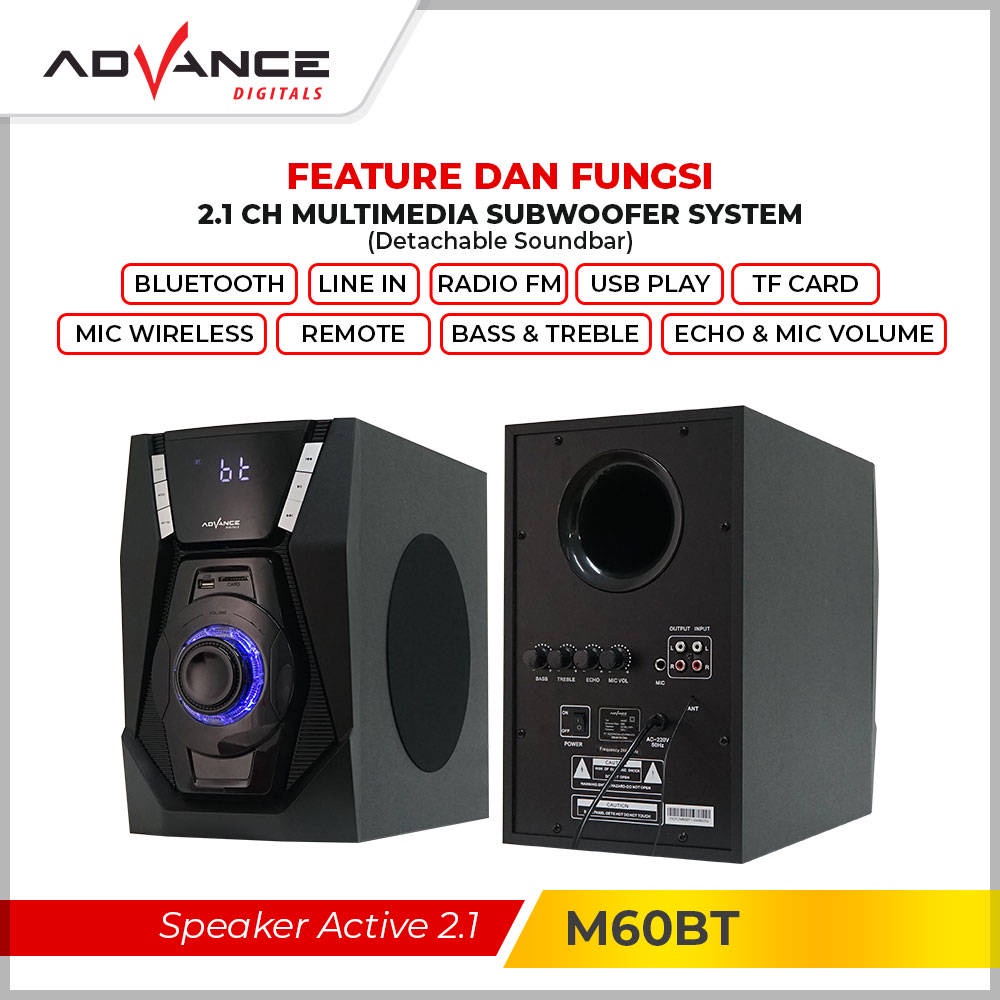 【READY STOCK】Advance M60BT Speaker Stereo Bluetooth Xtra Bass Subwoofer Bisa Karoke Gratis 1 Mic Garansi Resmi 1 Tahun